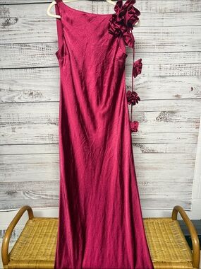 Fashion Nova Rosette Satin Gown - Raspberry NEW